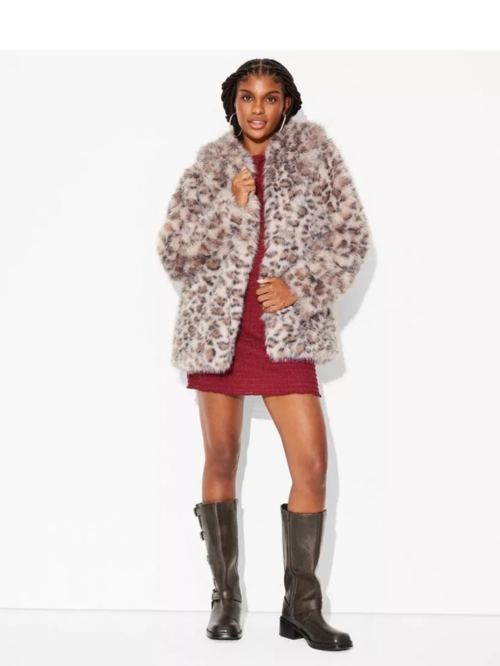 NEW Wild Fable Leopard Faux Fur Jacket Brown Cheetah Mob Wife Coat - Picture 7 of 9